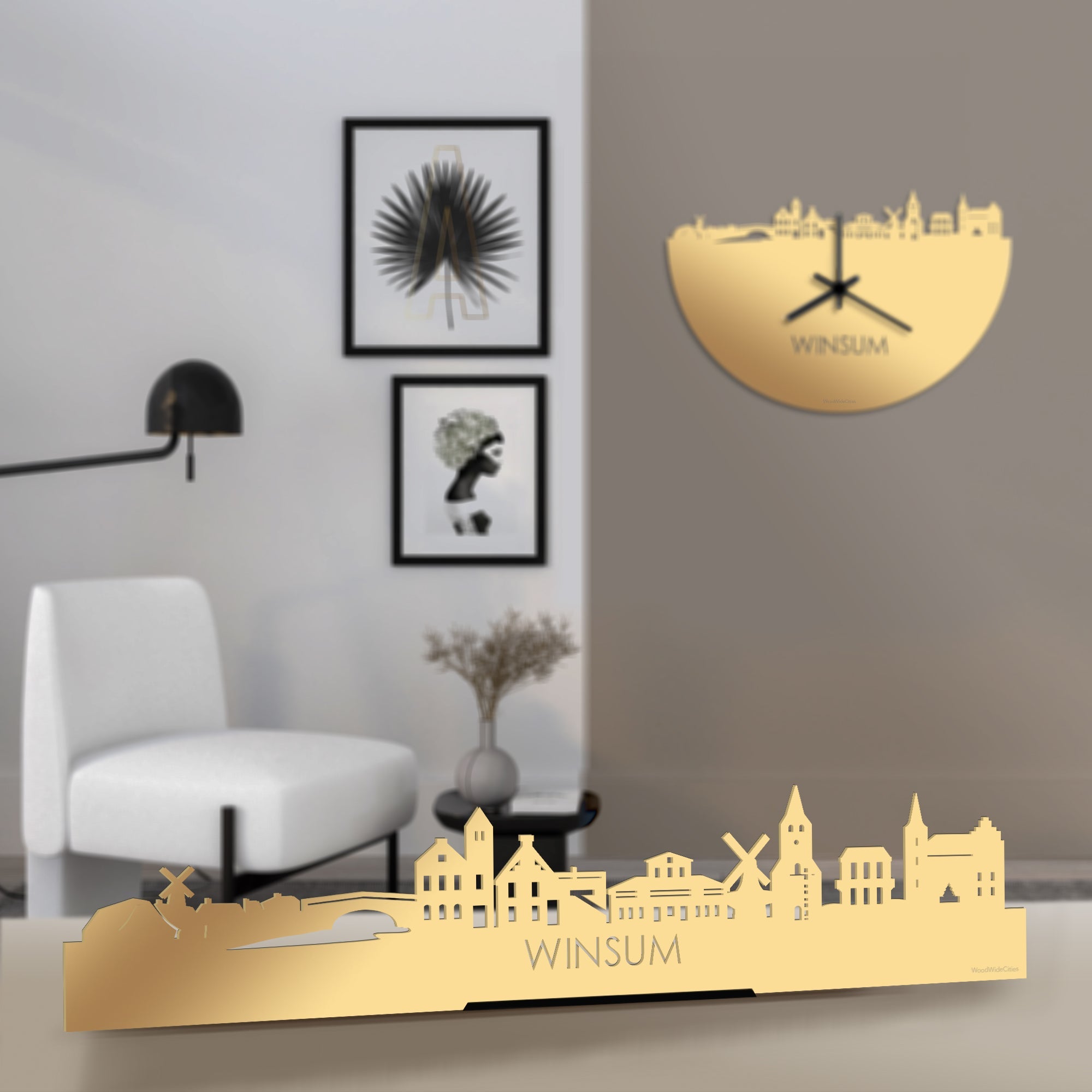 Standing Skyline Winsum Metallic Goud gerecycled kunststof cadeau decoratie relatiegeschenk van WoodWideCities