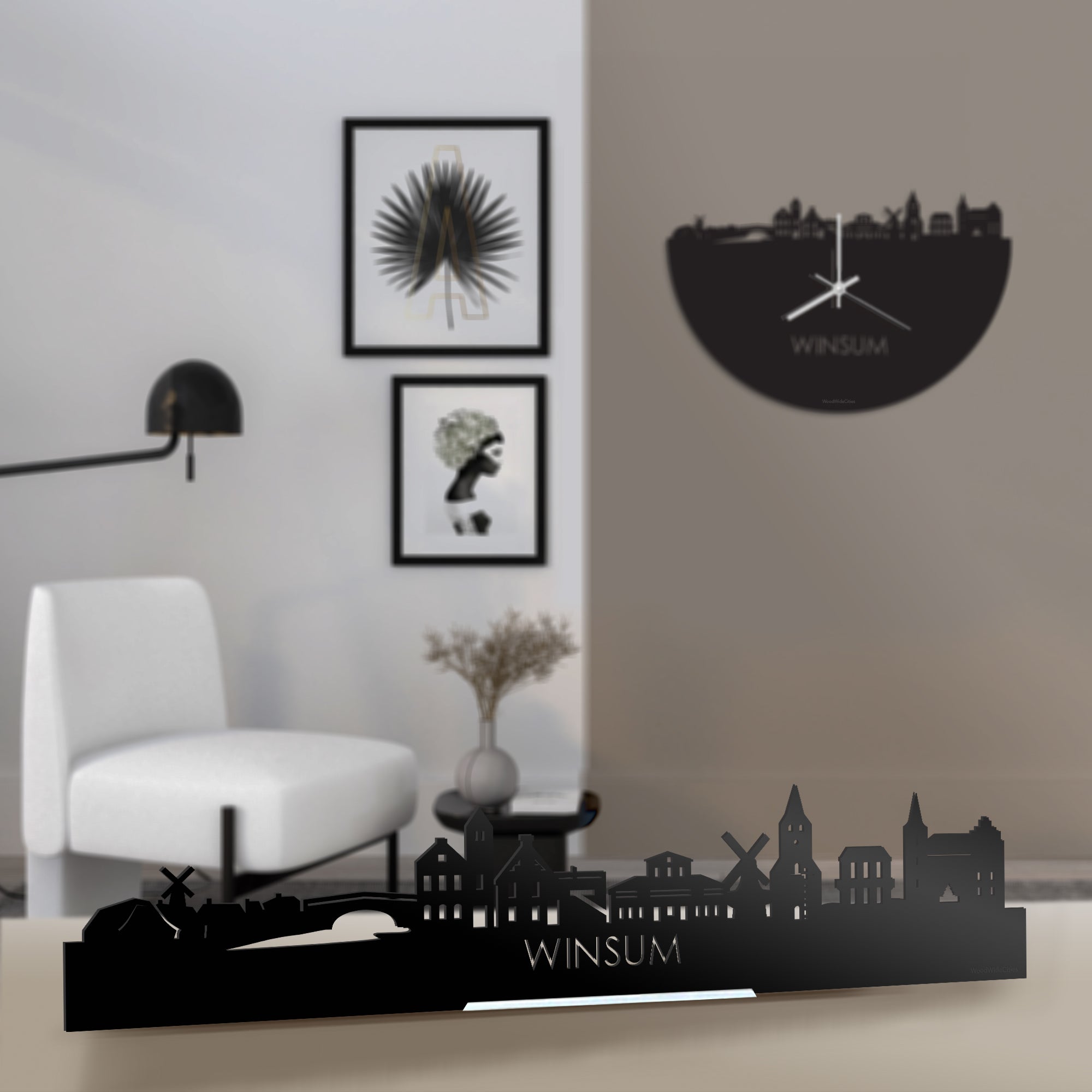 Standing Skyline Winsum Zwart glanzend gerecycled kunststof cadeau decoratie relatiegeschenk van WoodWideCities