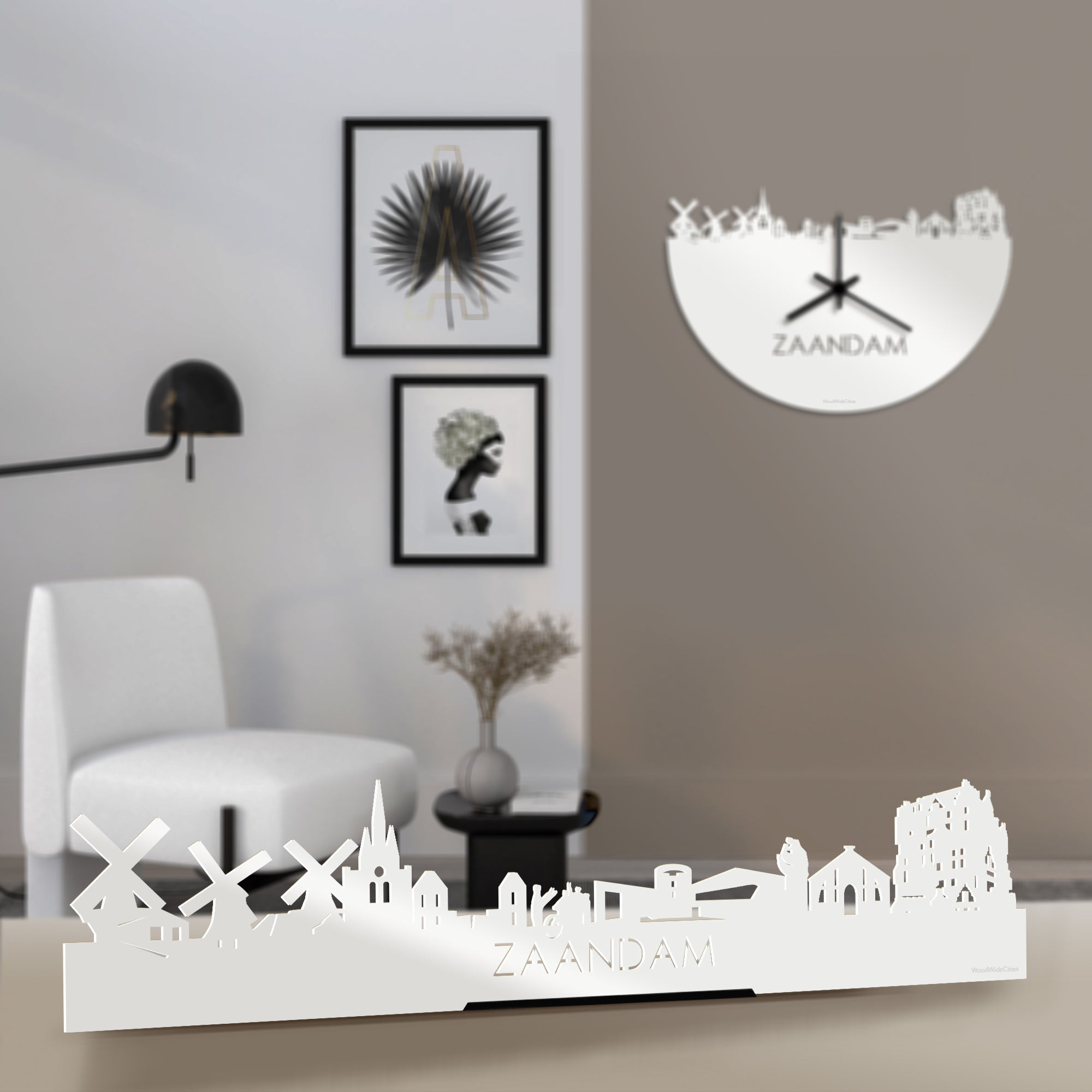 Standing Skyline Zaandam Wit glanzend gerecycled kunststof cadeau decoratie relatiegeschenk van WoodWideCities