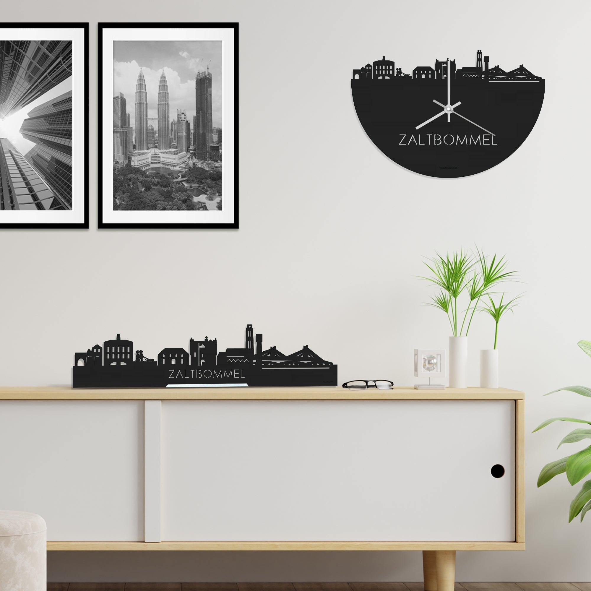 Standing Skyline Zaltbommel Zwart houten cadeau decoratie relatiegeschenk van WoodWideCities