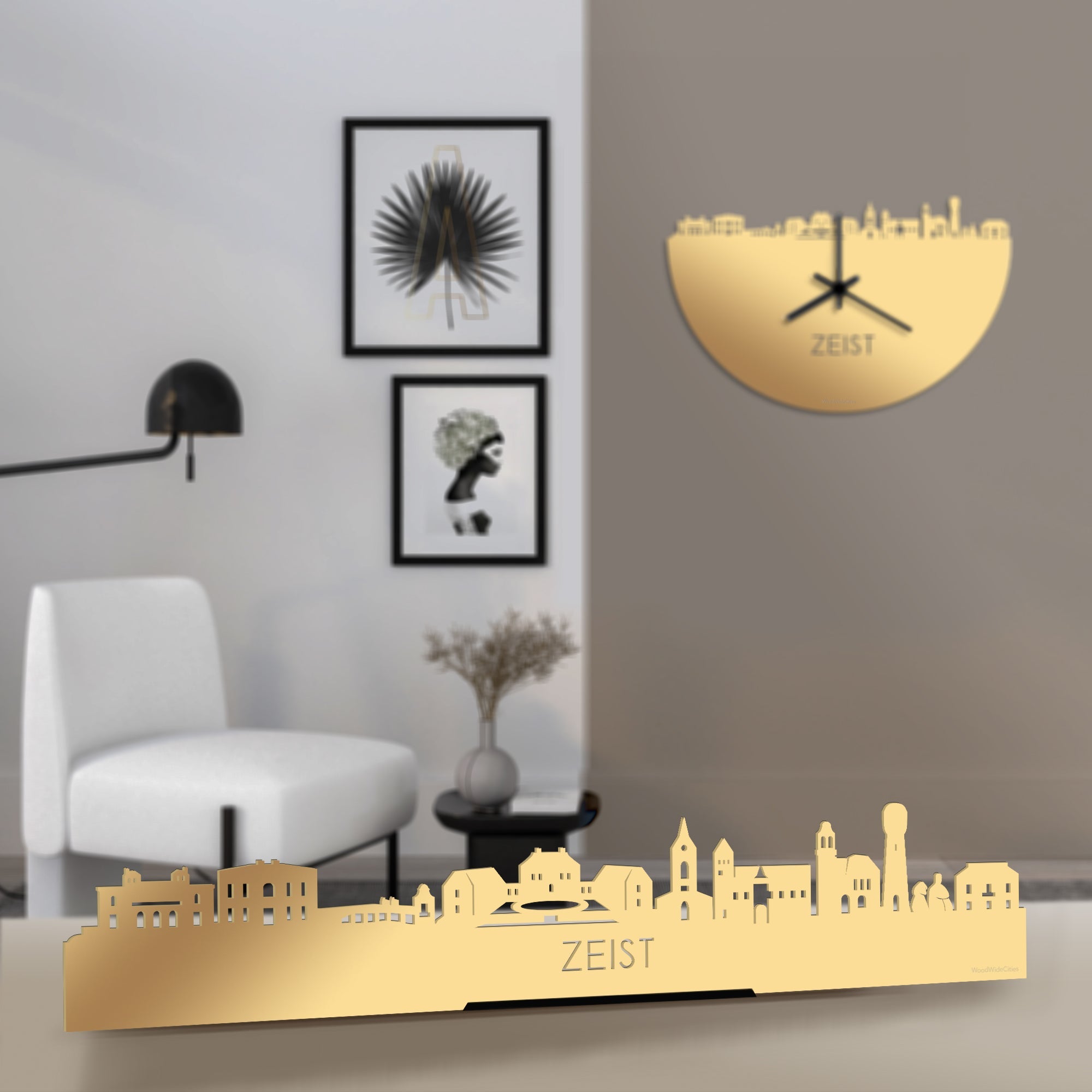 Standing Skyline Zeist Metallic Goud gerecycled kunststof cadeau decoratie relatiegeschenk van WoodWideCities