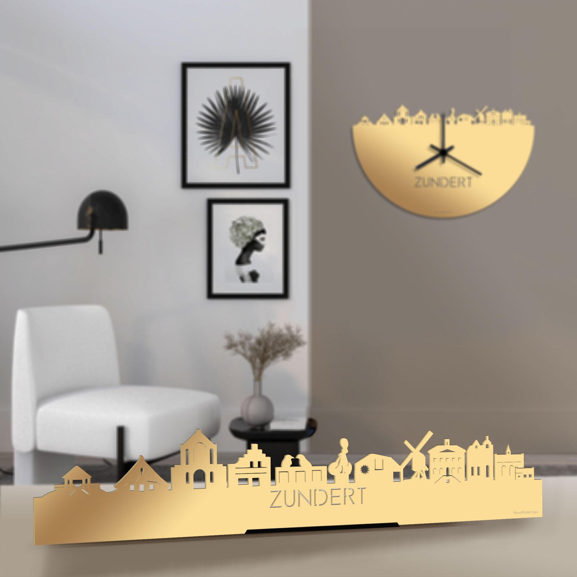 Standing Skyline Zundert Metallic Goud gerecycled kunststof cadeau decoratie relatiegeschenk van WoodWideCities