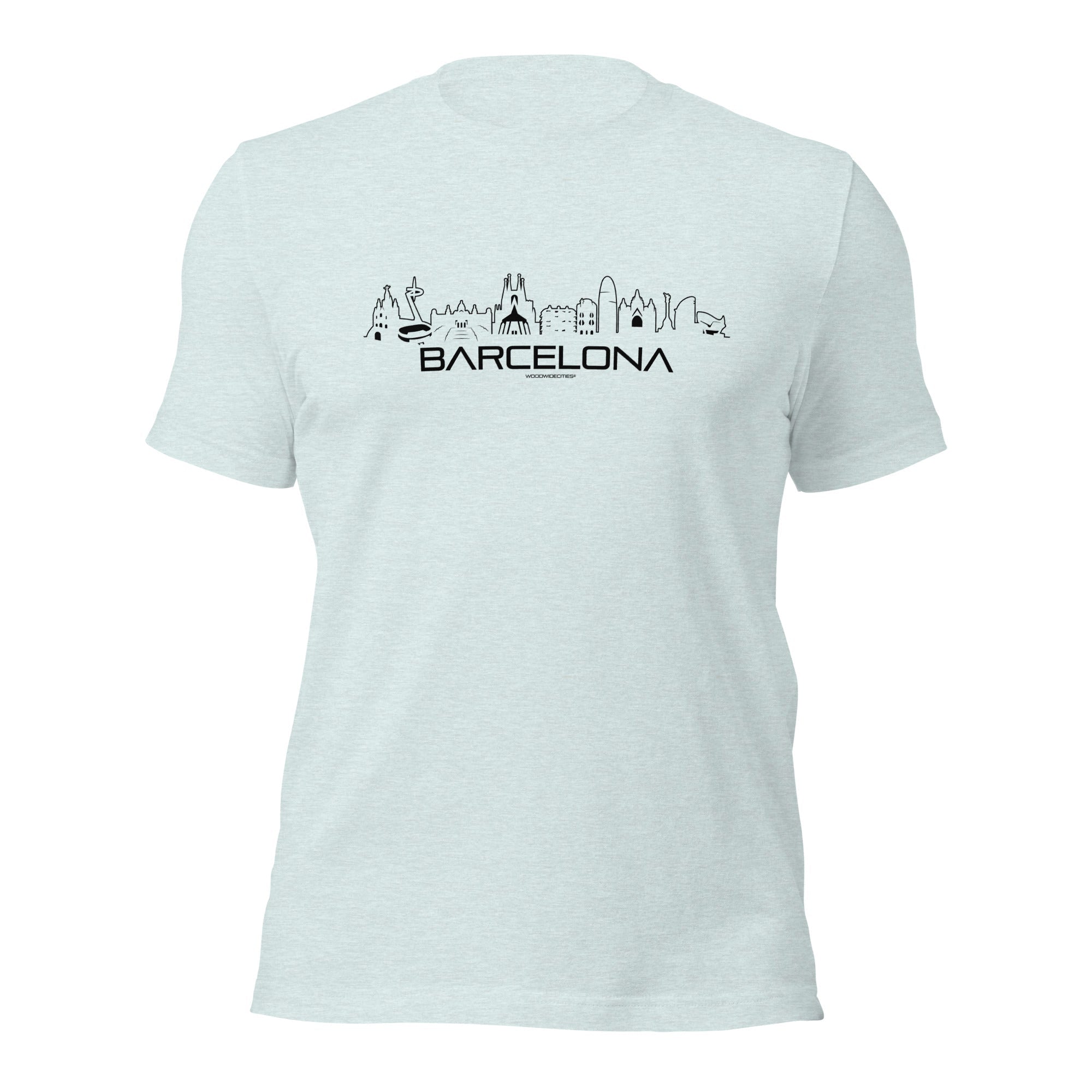 T-Shirt Barcelona Heather Prism Ice Blue S houten cadeau decoratie relatiegeschenk van WoodWideCities