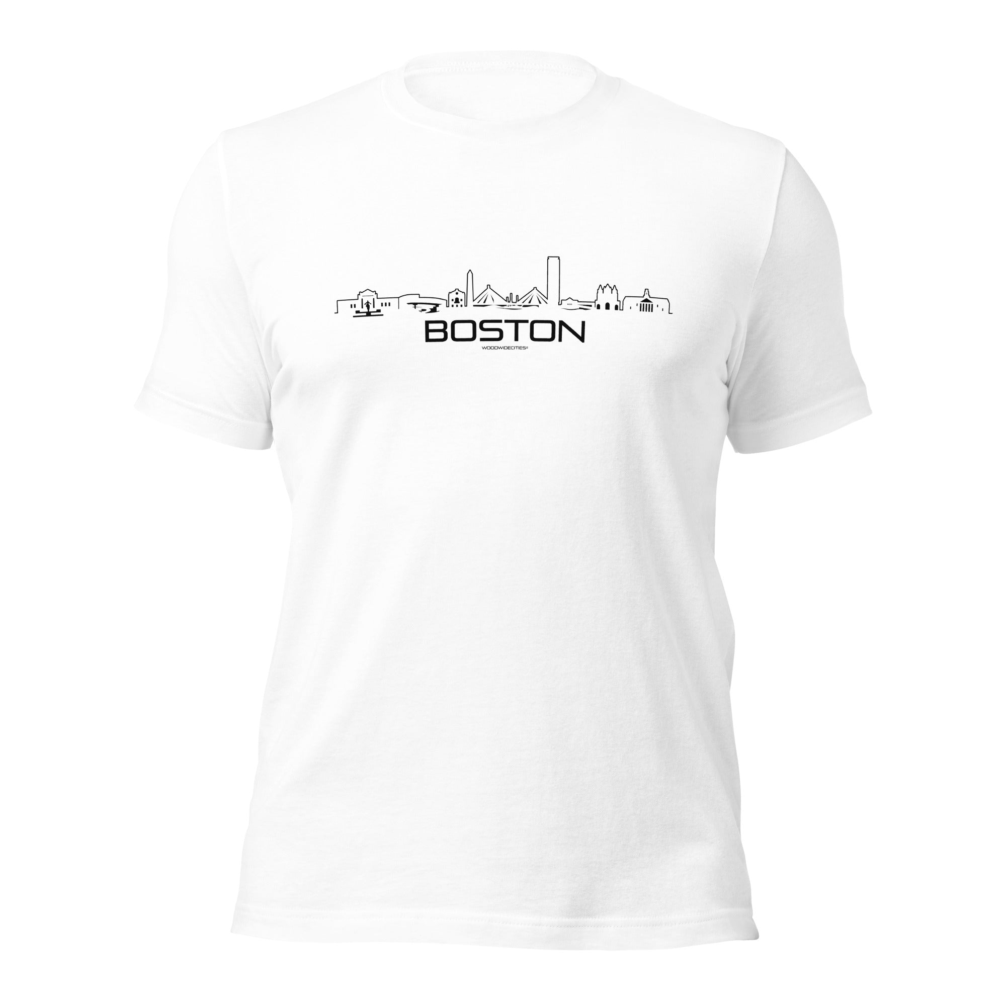 T-Shirt Boston White S houten cadeau decoratie relatiegeschenk van WoodWideCities