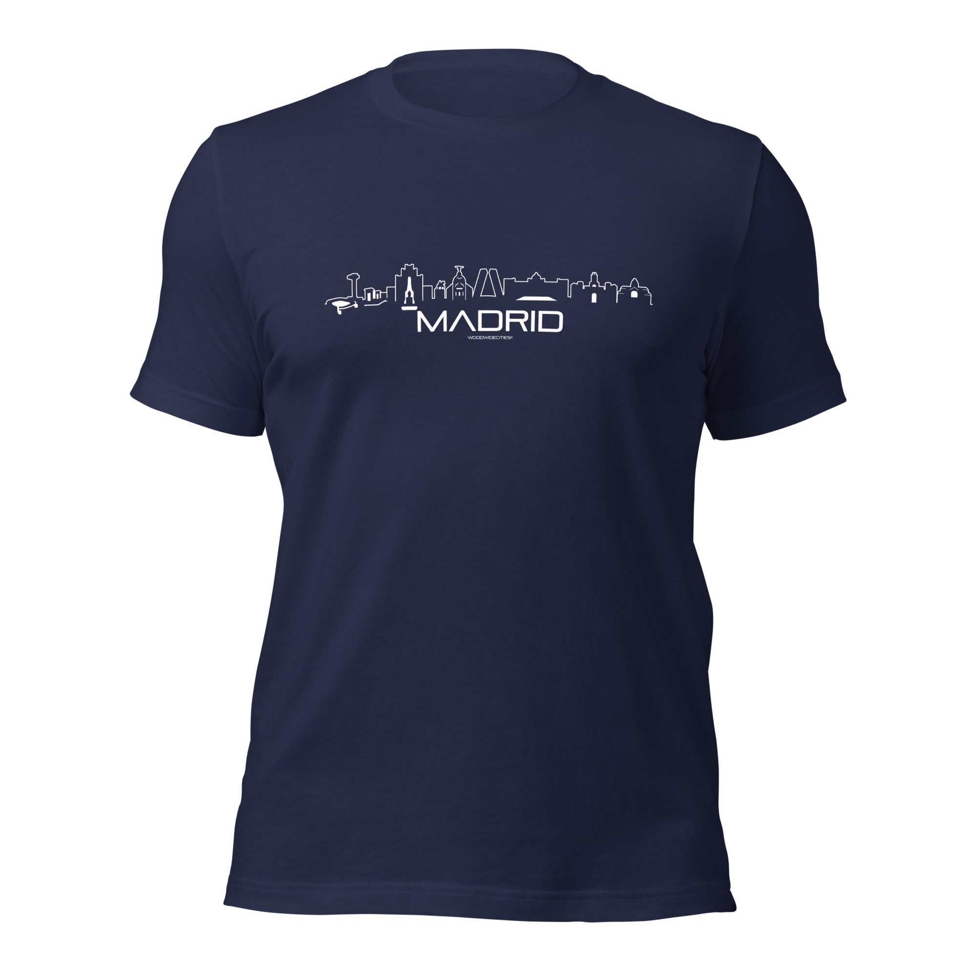 T-Shirt Madrid Marineblauw S houten cadeau decoratie relatiegeschenk van WoodWideCities