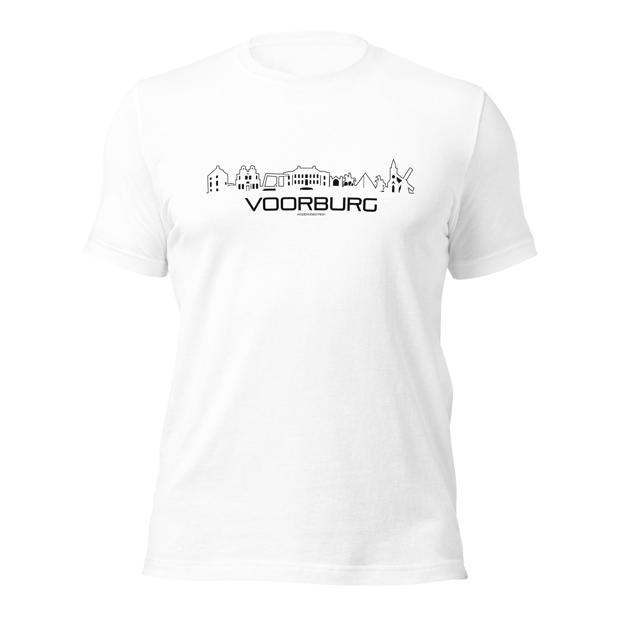T-Shirt Voorburg Wit S houten cadeau decoratie relatiegeschenk van WoodWideCities