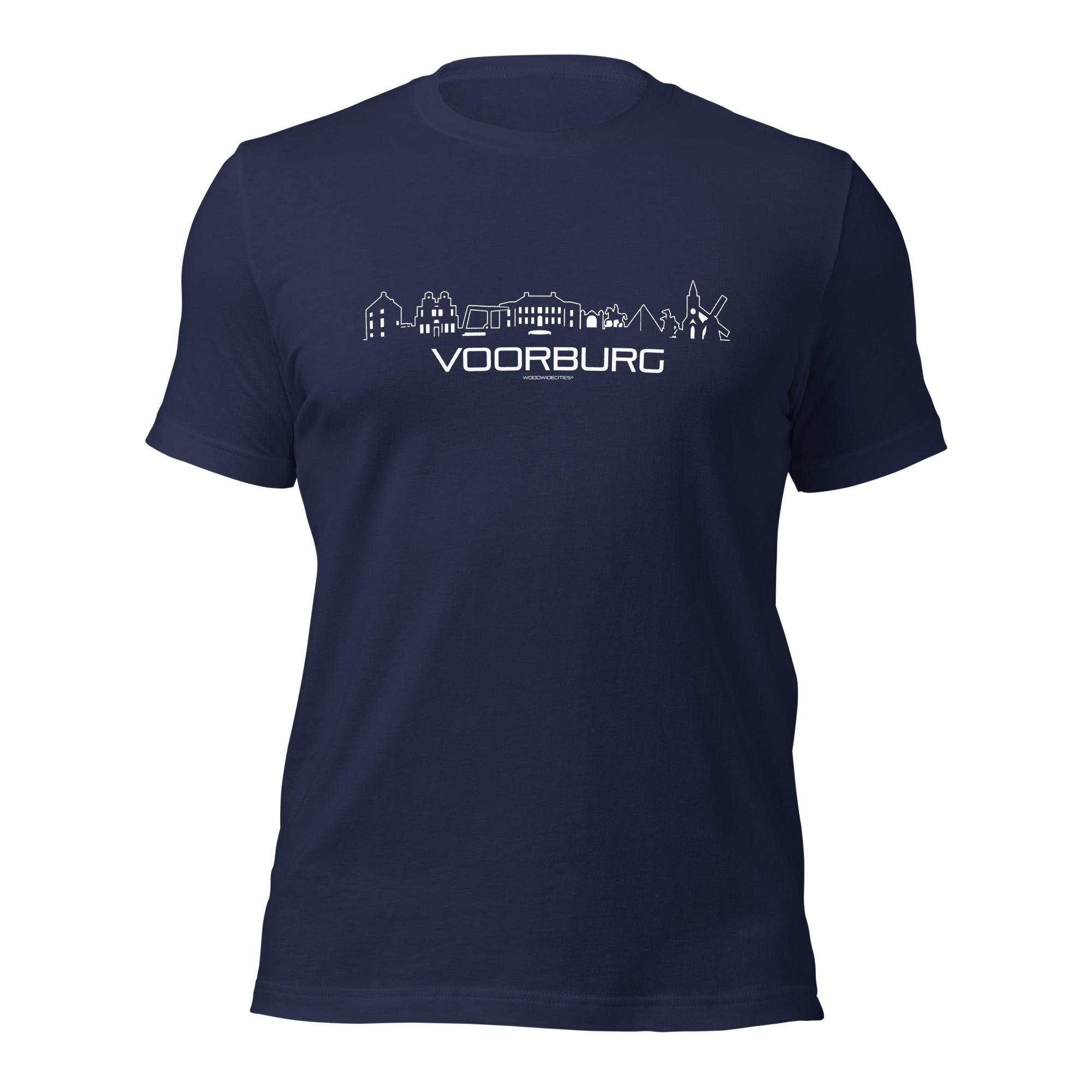 T-Shirt Voorburg Marineblauw S houten cadeau decoratie relatiegeschenk van WoodWideCities