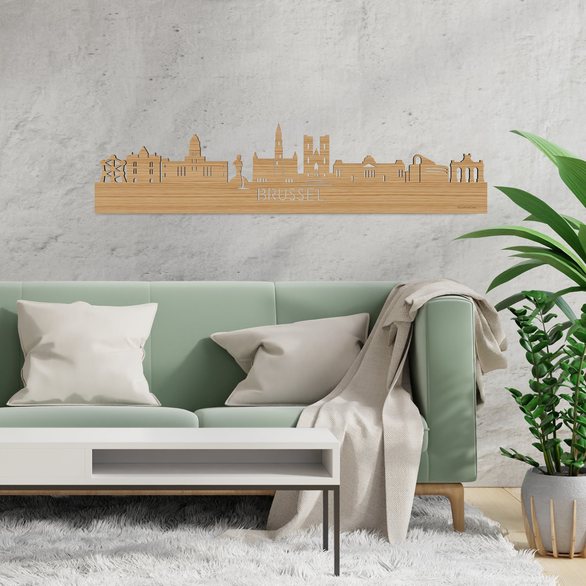 Skyline Brussel Bamboe houten cadeau decoratie relatiegeschenk van WoodWideCities