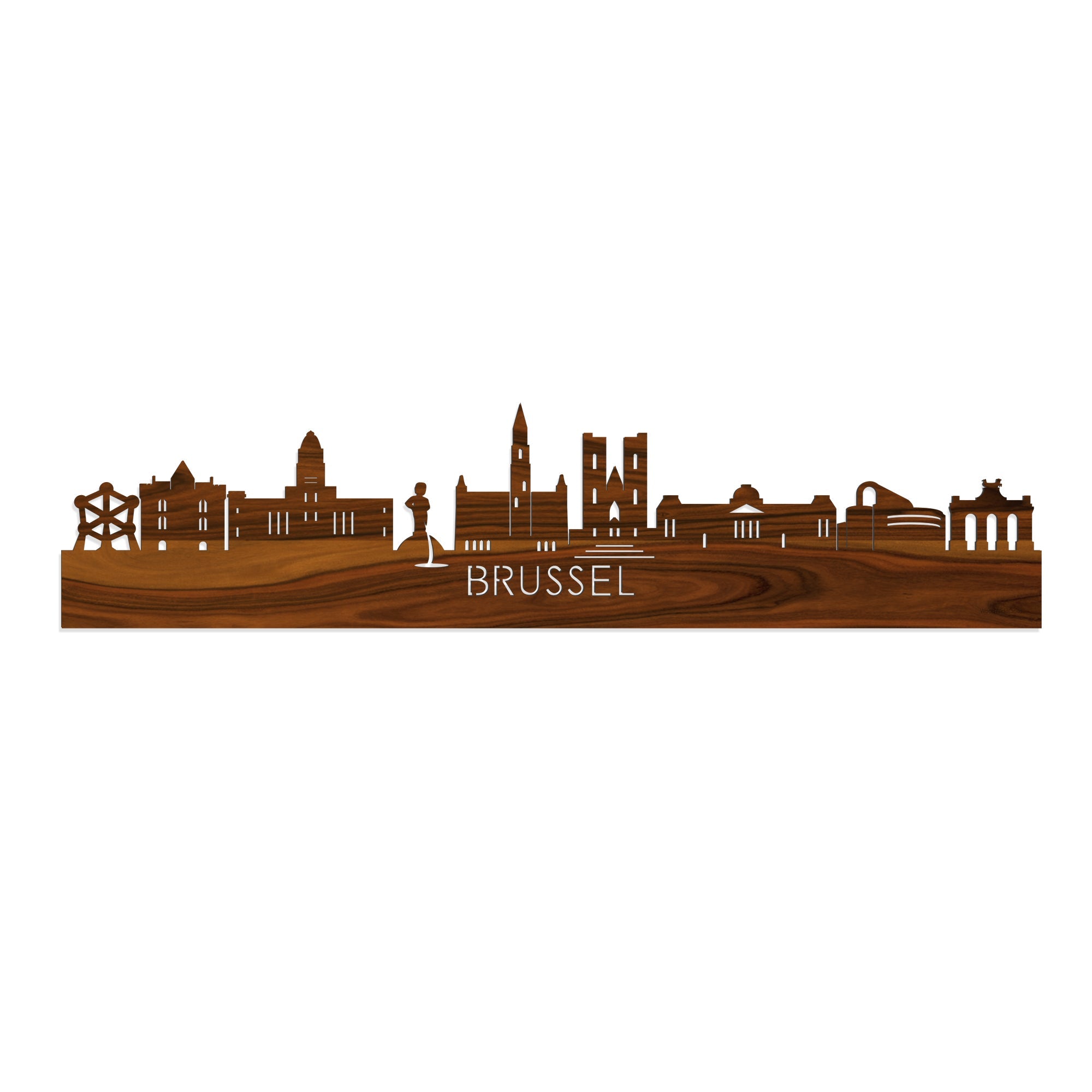 Skyline Brussel Palissander houten cadeau decoratie relatiegeschenk van WoodWideCities