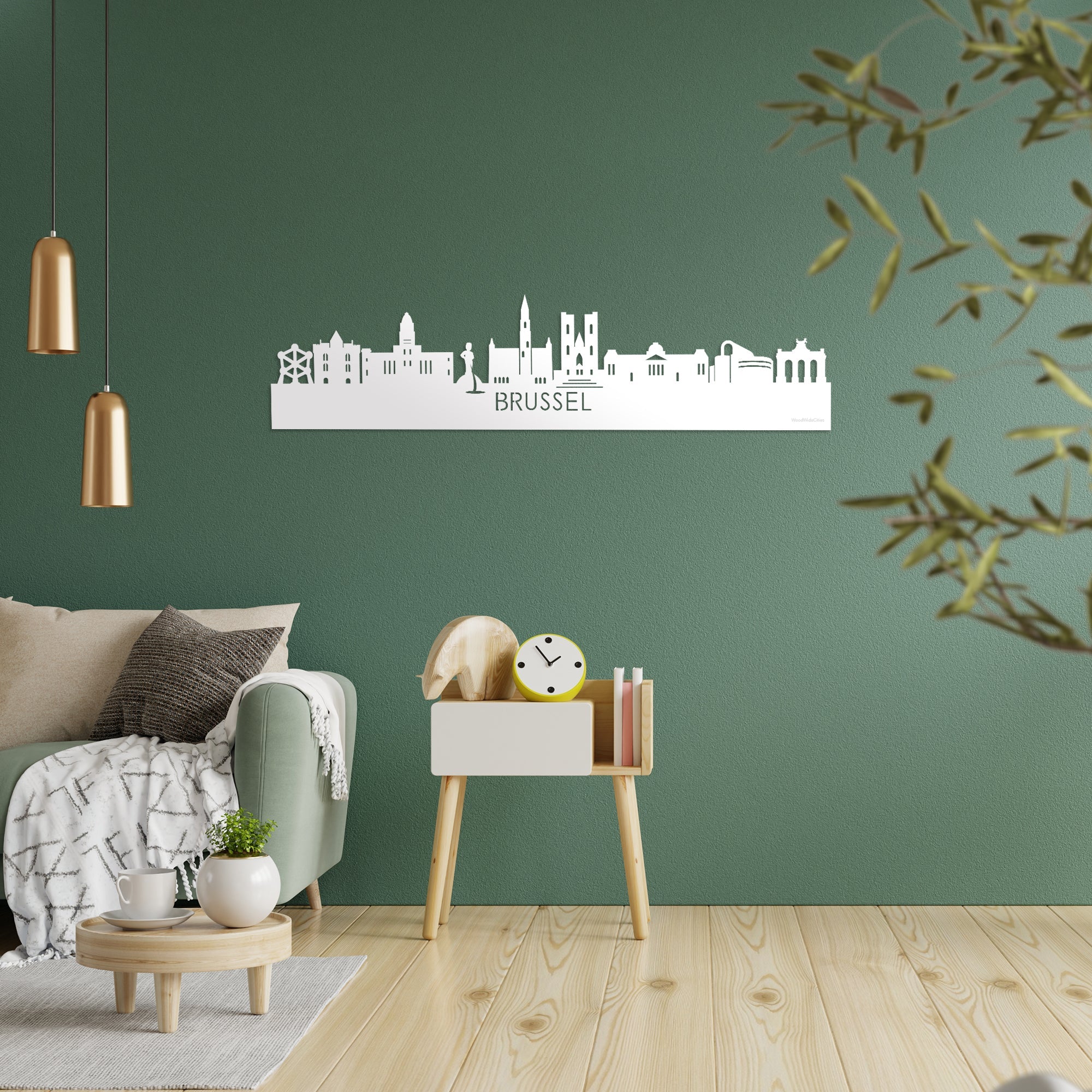 Skyline Brussel Wit glanzend gerecycled kunststof cadeau decoratie relatiegeschenk van WoodWideCities