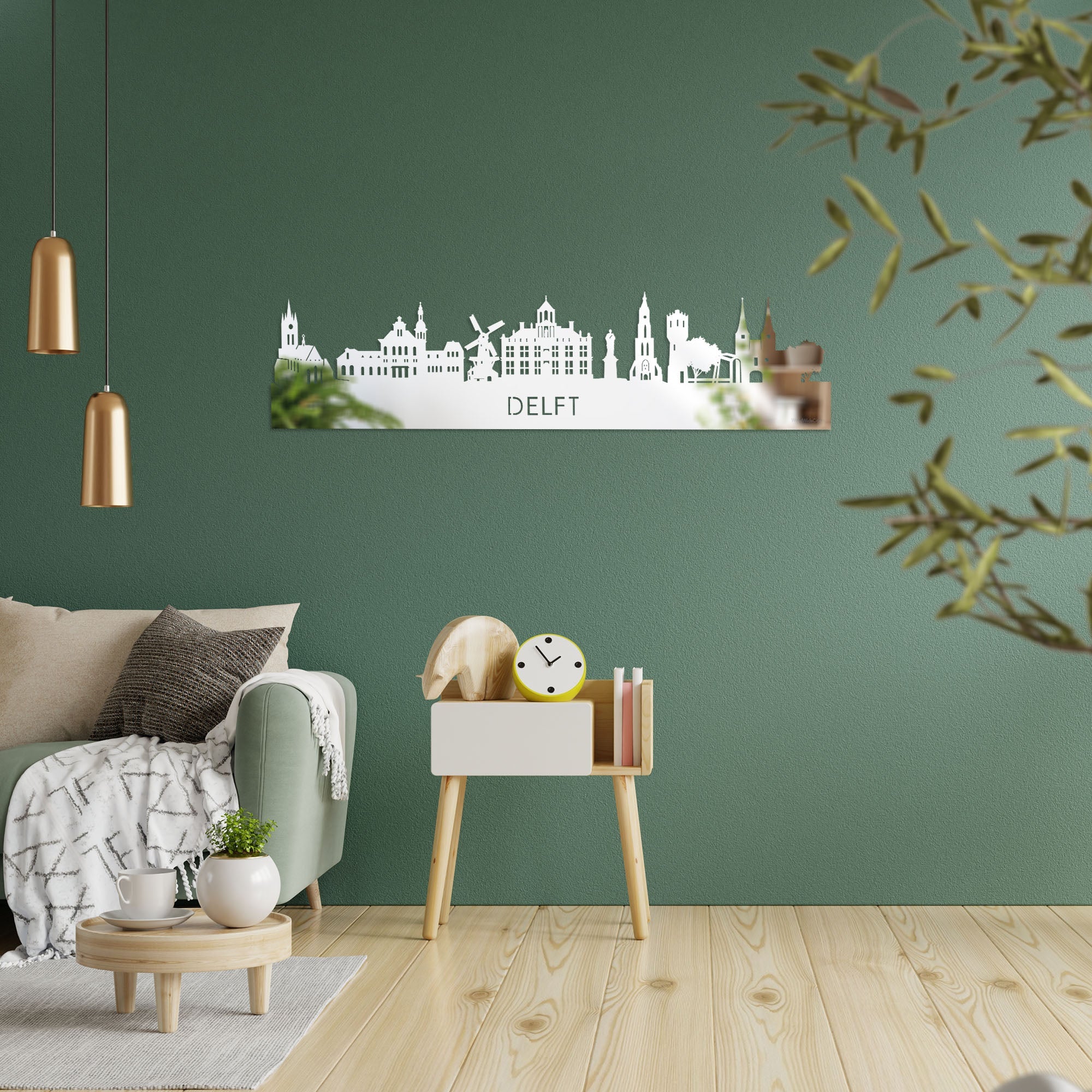 Skyline Delft Spiegel gerecycled kunststof cadeau decoratie relatiegeschenk van WoodWideCities