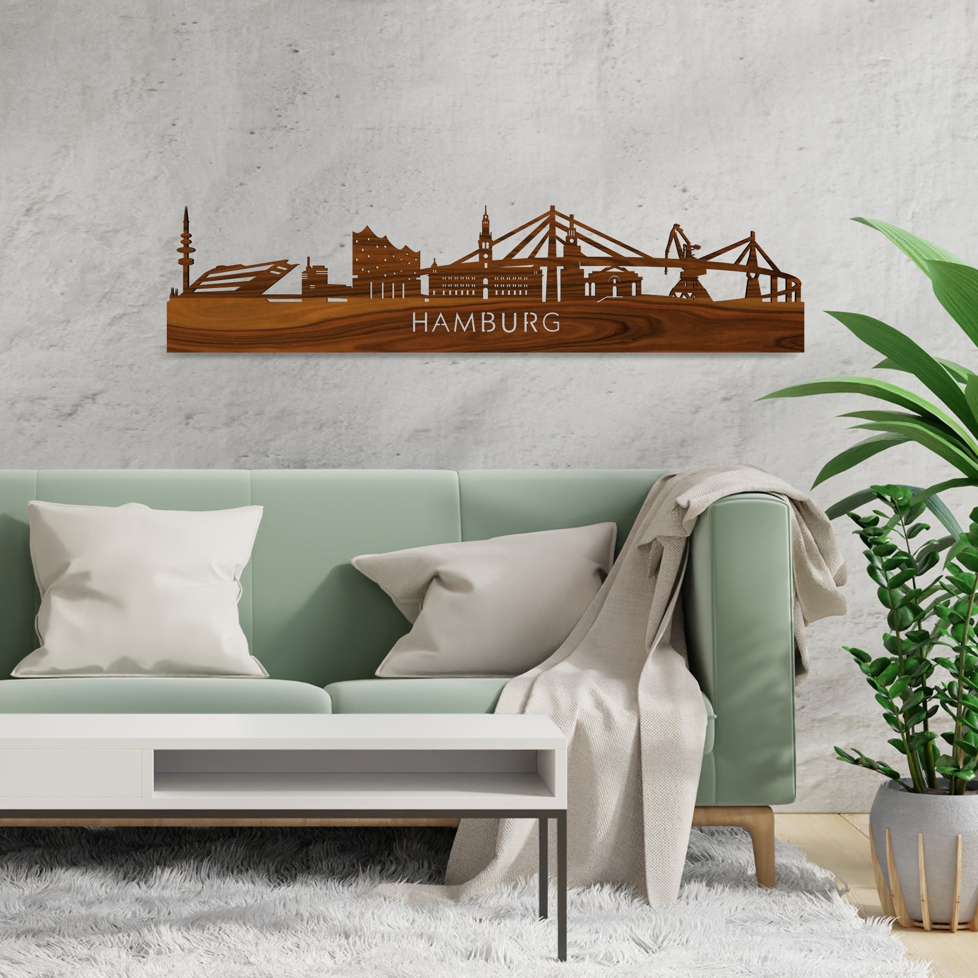 Skyline Hamburg Palissander houten cadeau decoratie relatiegeschenk van WoodWideCities