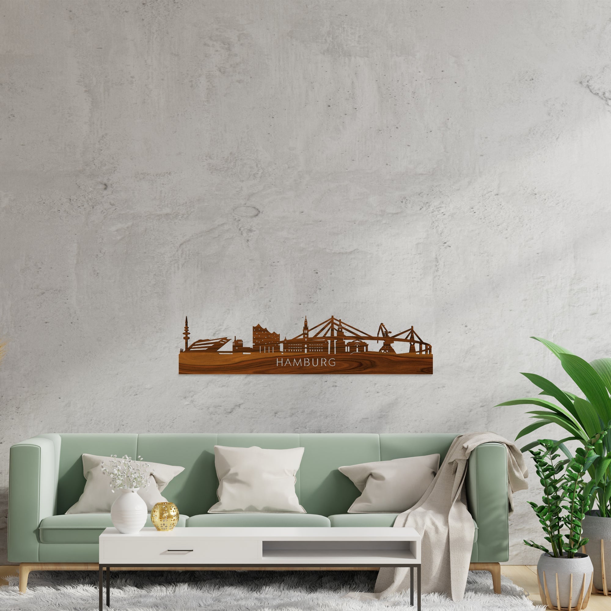 Skyline Hamburg Palissander houten cadeau decoratie relatiegeschenk van WoodWideCities