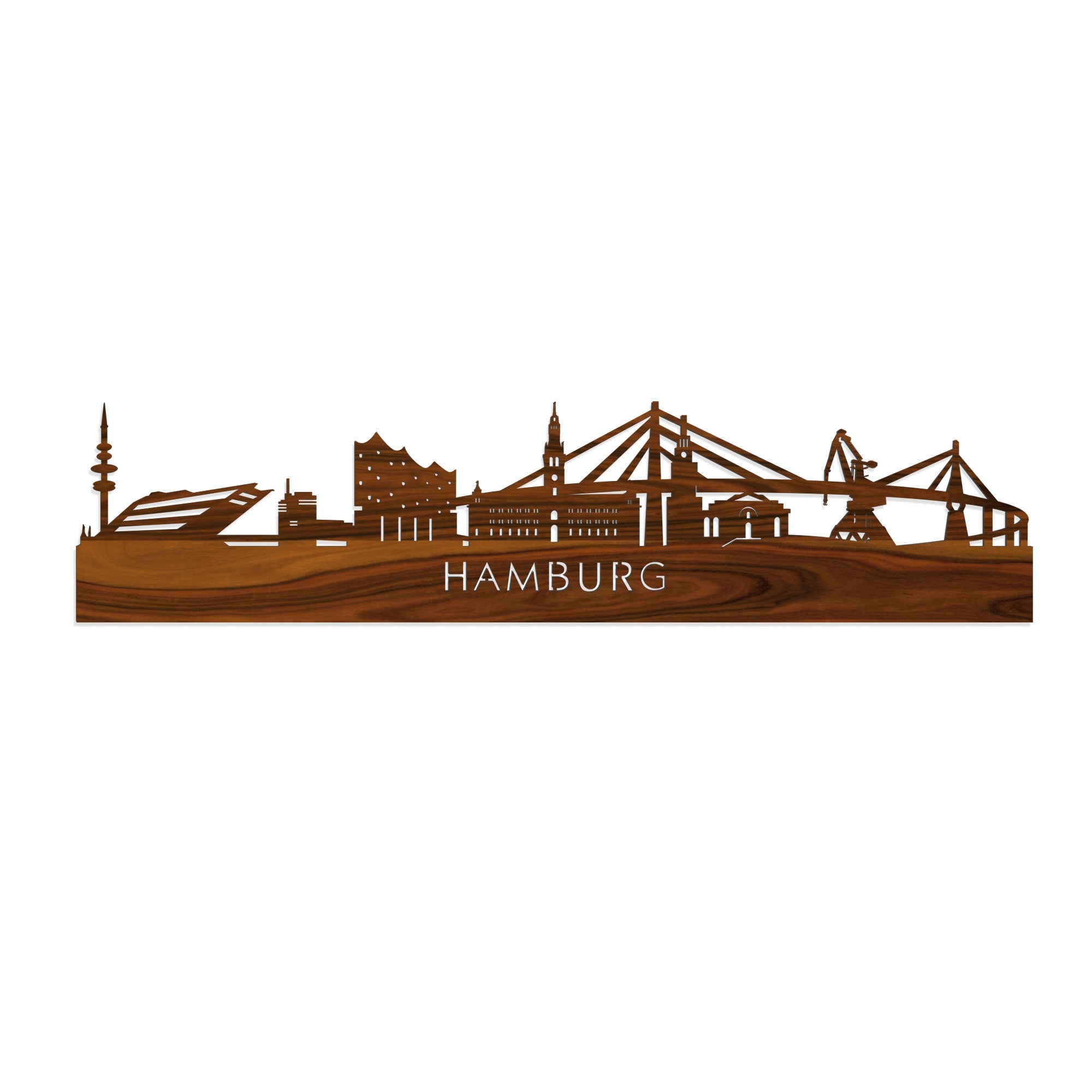 Skyline Hamburg Palissander houten cadeau decoratie relatiegeschenk van WoodWideCities