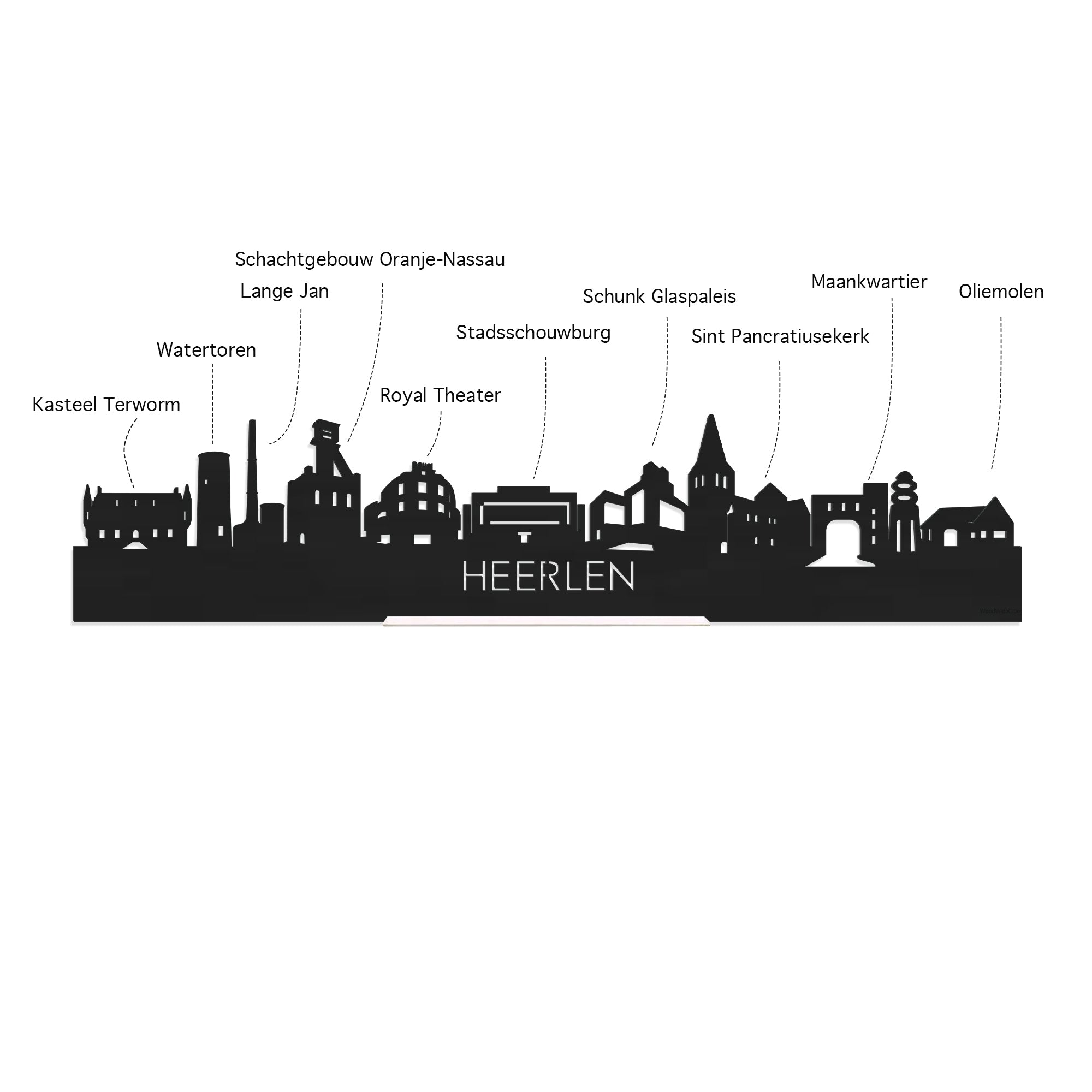 Skyline Heerlen Palissander houten cadeau decoratie relatiegeschenk van WoodWideCities