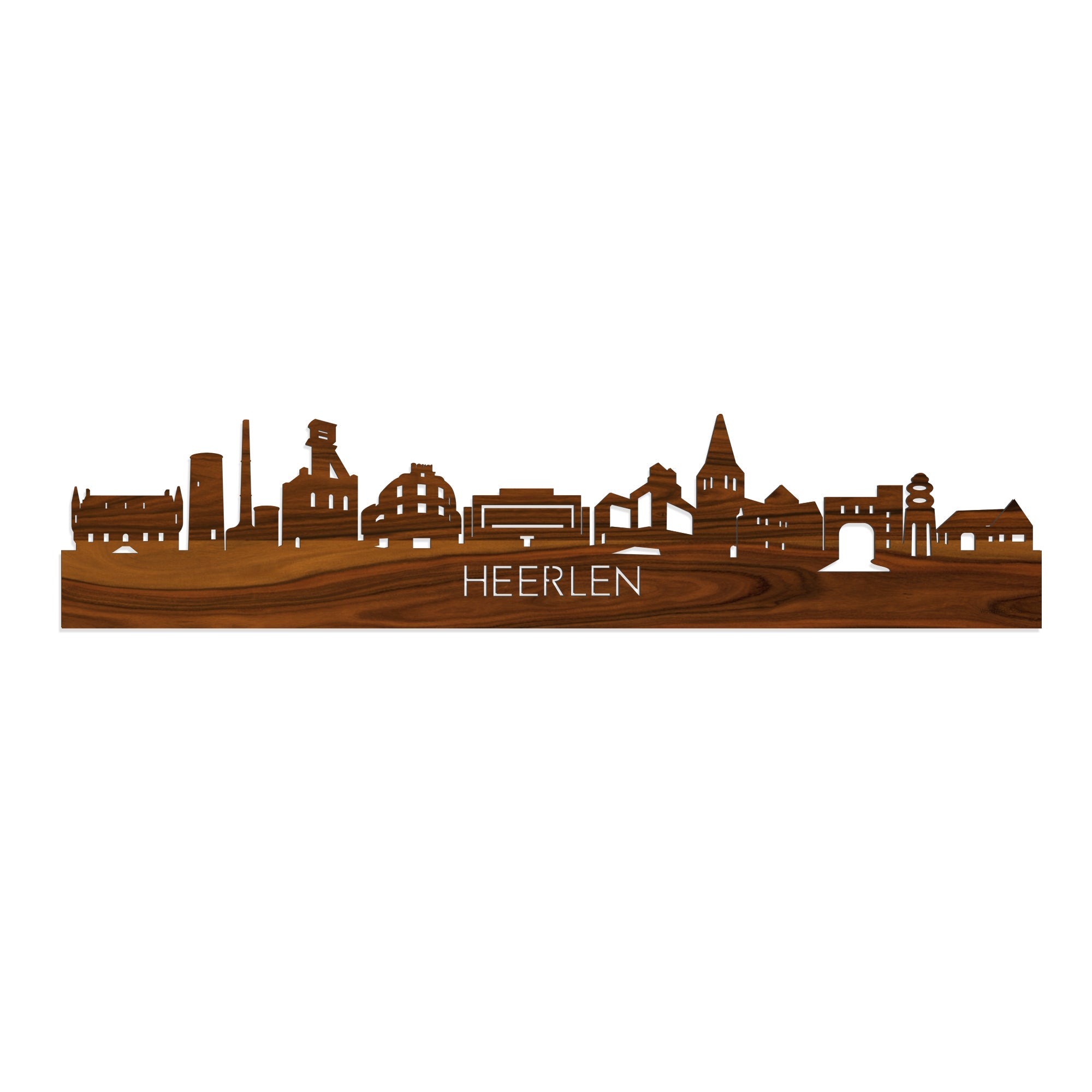 Skyline Heerlen Palissander houten cadeau decoratie relatiegeschenk van WoodWideCities