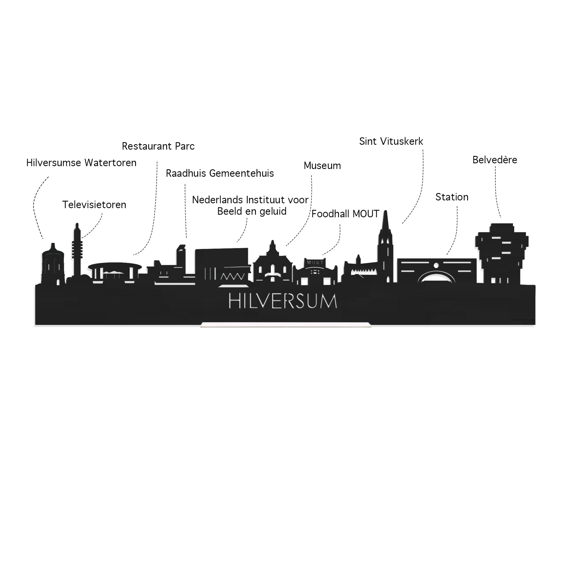 Skyline Hilversum Spiegel gerecycled kunststof cadeau decoratie relatiegeschenk van WoodWideCities