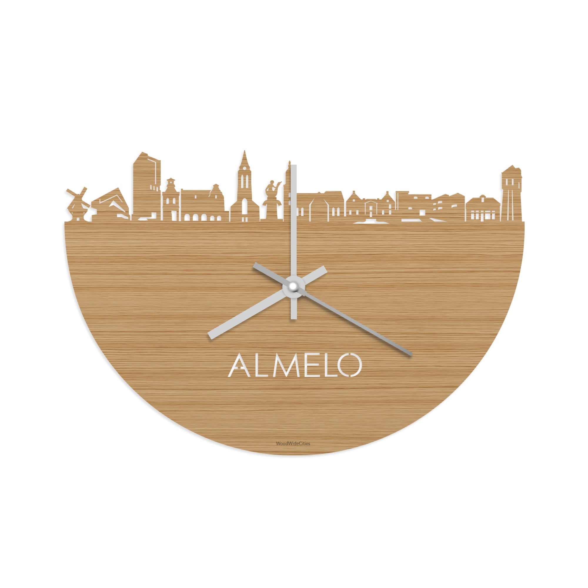 Skyline Klok Almelo Bamboe houten cadeau wanddecoratie relatiegeschenk van WoodWideCities