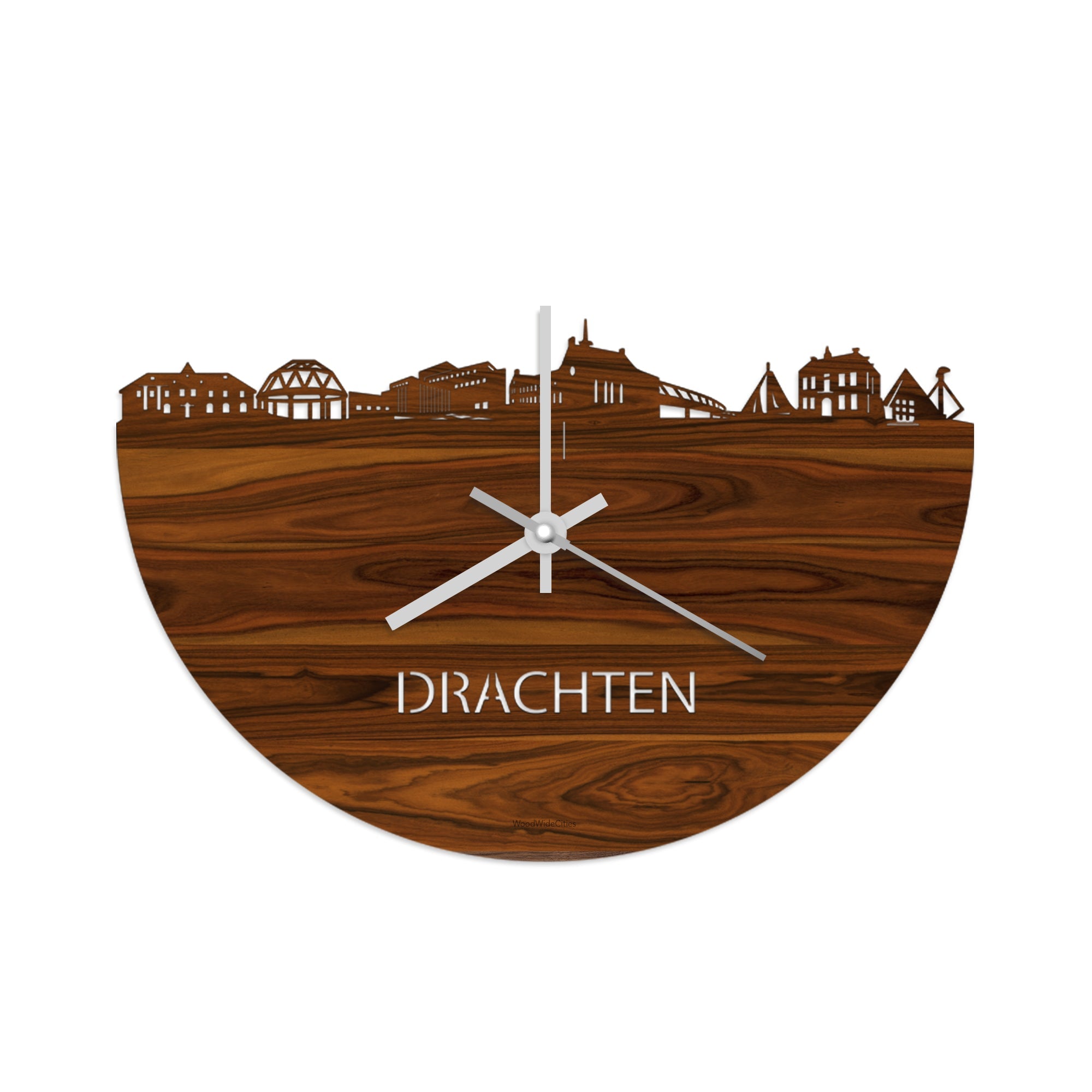 Skyline Klok Drachten Palissander houten cadeau wanddecoratie relatiegeschenk van WoodWideCities