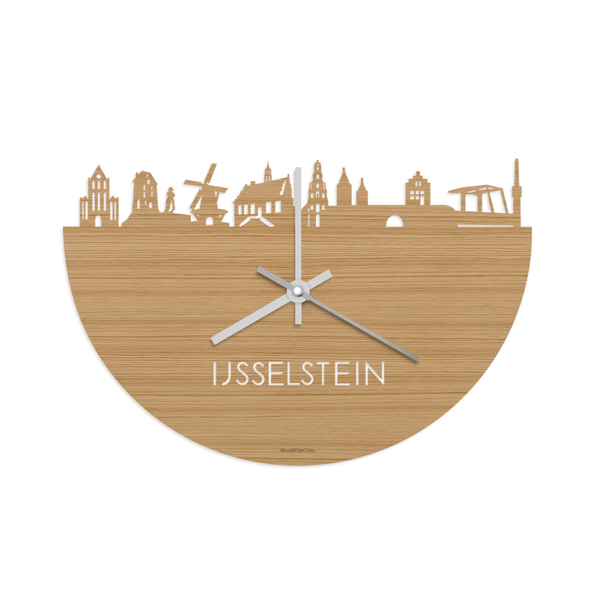 Skyline Klok IJsselstein Bamboe houten cadeau wanddecoratie relatiegeschenk van WoodWideCities