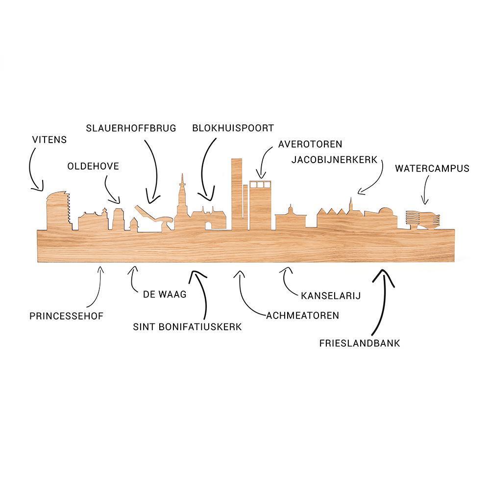 Skyline Klok Leeuwarden Metallic Goud gerecycled kunststof cadeau wanddecoratie relatiegeschenk van WoodWideCities