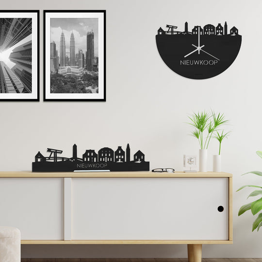 Skyline Klok Nieuwkoop Black Zwart houten cadeau wanddecoratie relatiegeschenk van WoodWideCities