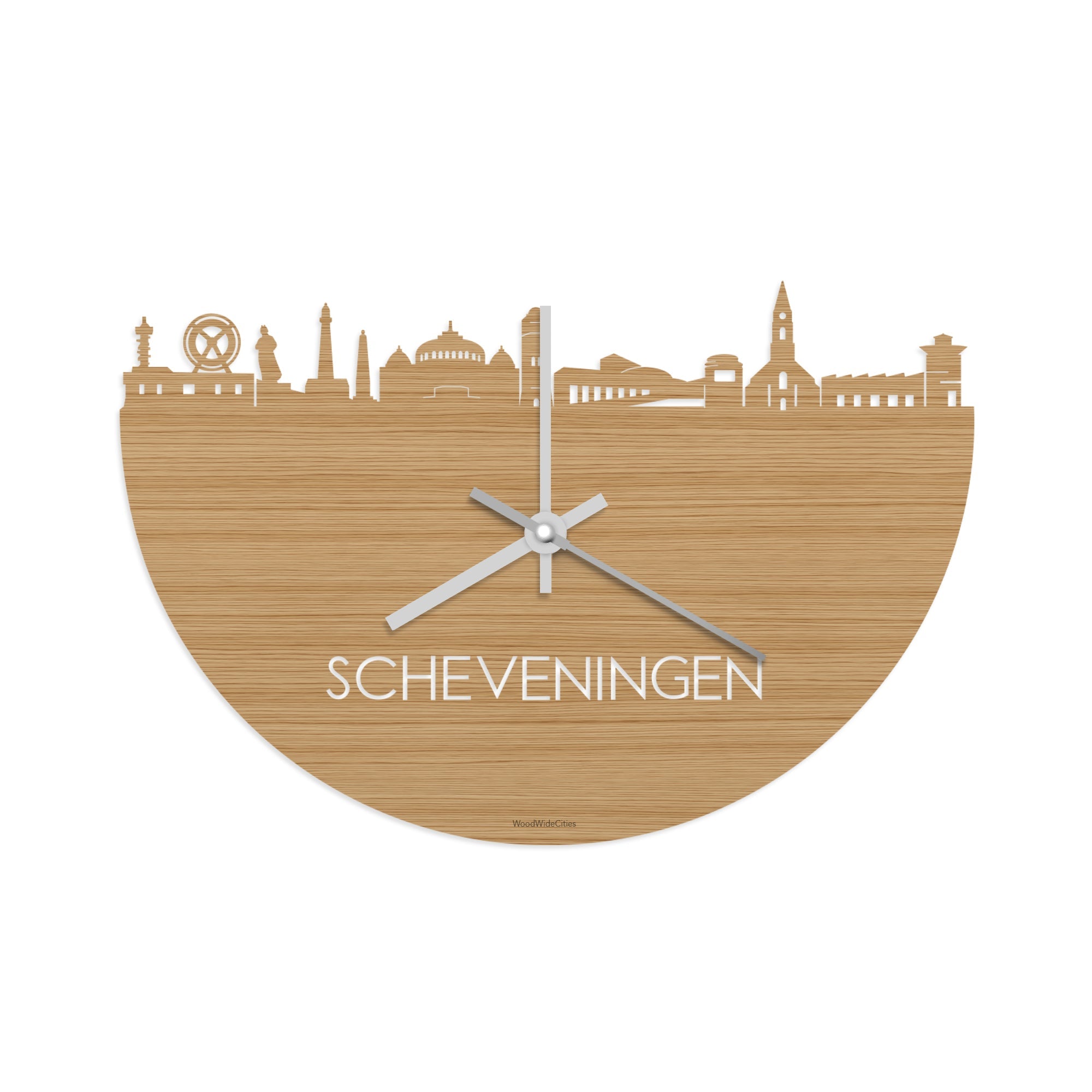 Skyline Klok Scheveningen Bamboe houten cadeau wanddecoratie relatiegeschenk van WoodWideCities