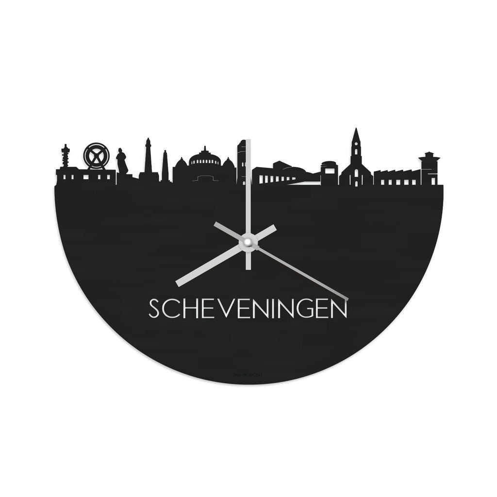 Skyline Klok Scheveningen Black Zwart houten cadeau wanddecoratie relatiegeschenk van WoodWideCities