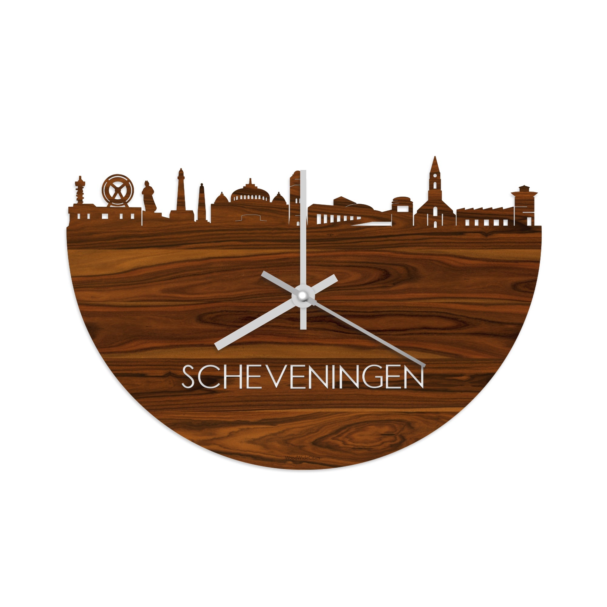 Skyline Klok Scheveningen Palissander houten cadeau wanddecoratie relatiegeschenk van WoodWideCities