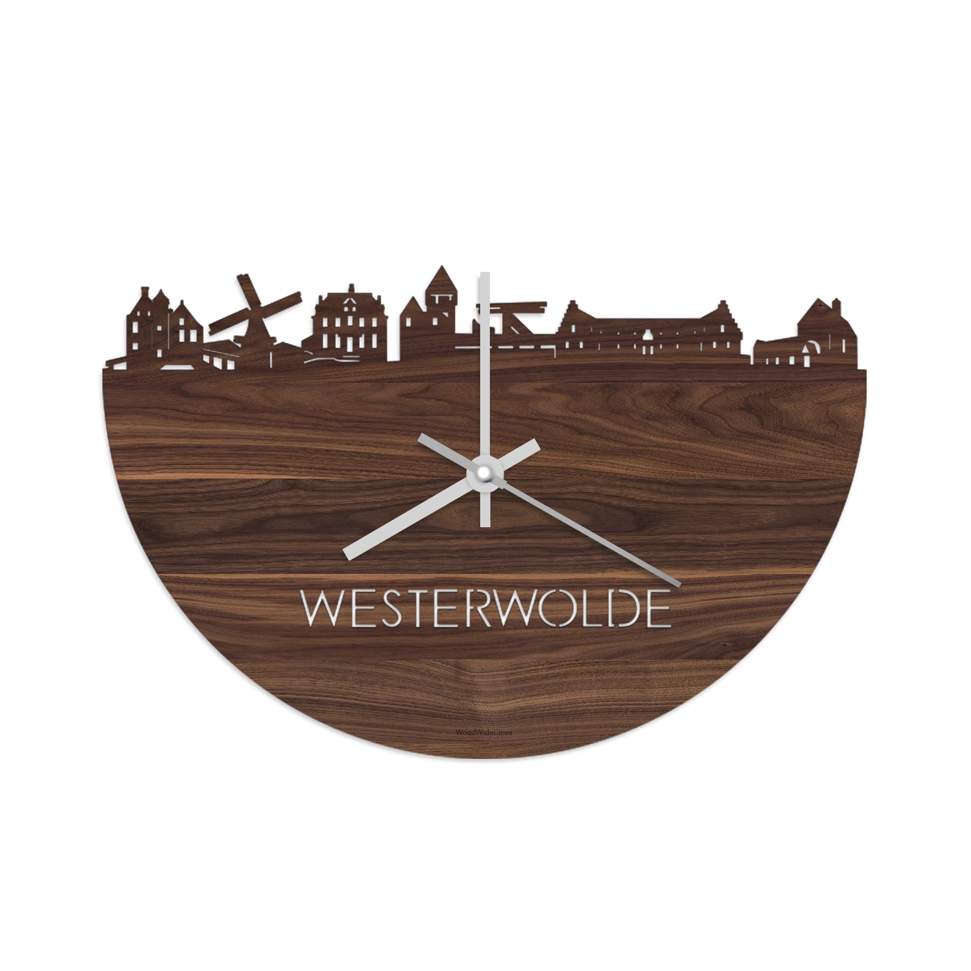 Skyline Klok Westerwolde Noten houten cadeau wanddecoratie relatiegeschenk van WoodWideCities