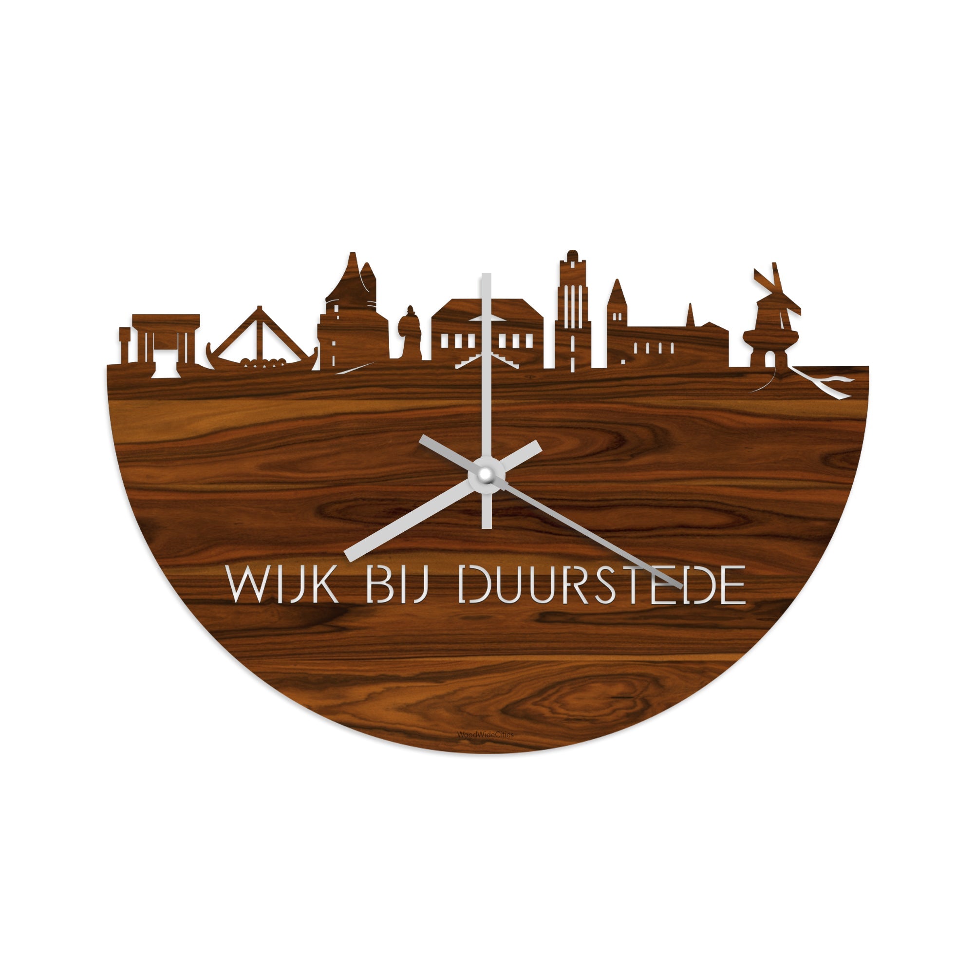 Skyline Klok Wijk bij Duurstede Palissander houten cadeau wanddecoratie relatiegeschenk van WoodWideCities