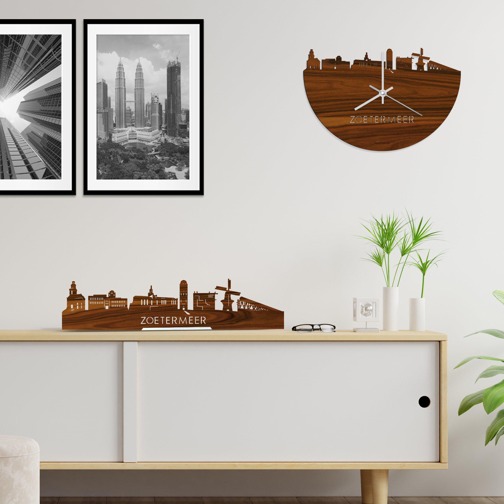 Skyline Klok Zoetermeer Palissander houten cadeau wanddecoratie relatiegeschenk van WoodWideCities