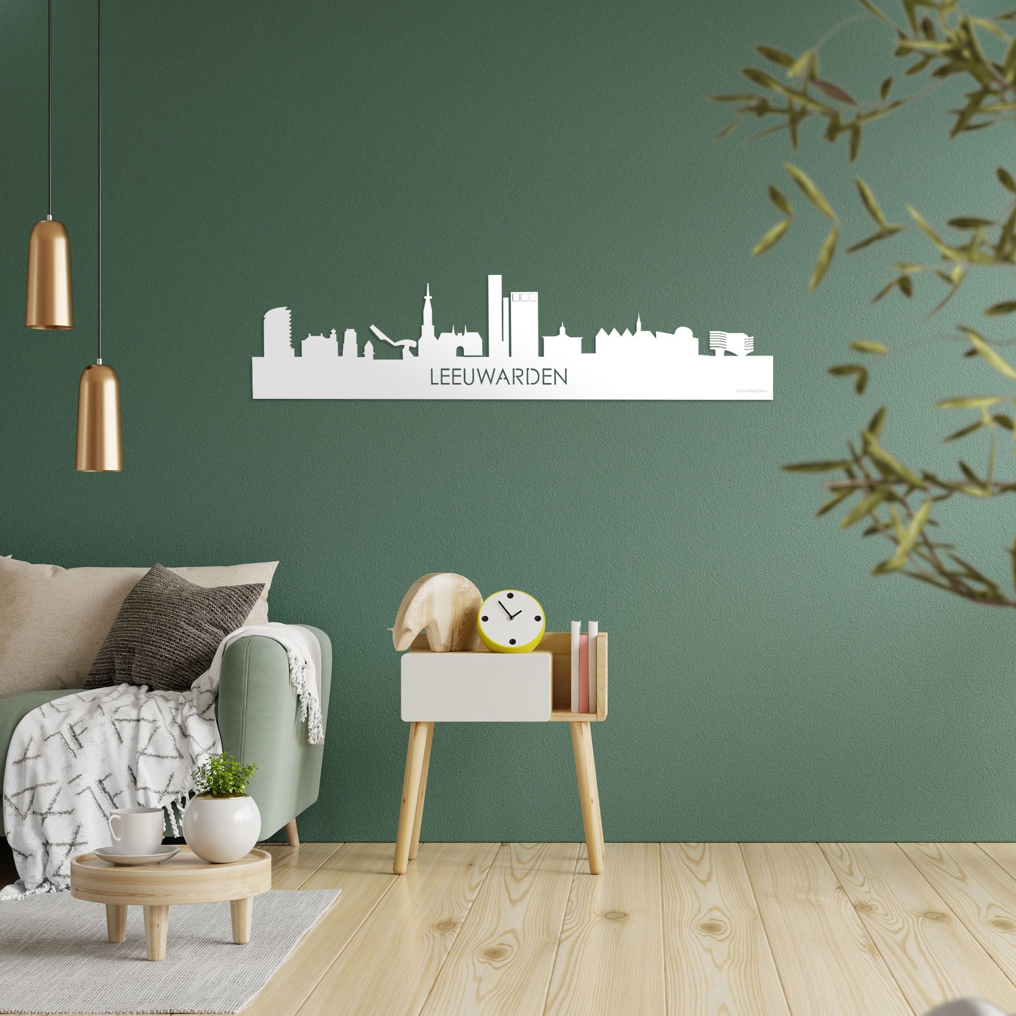 Skyline Leeuwarden Wit glanzend gerecycled kunststof cadeau decoratie relatiegeschenk van WoodWideCities