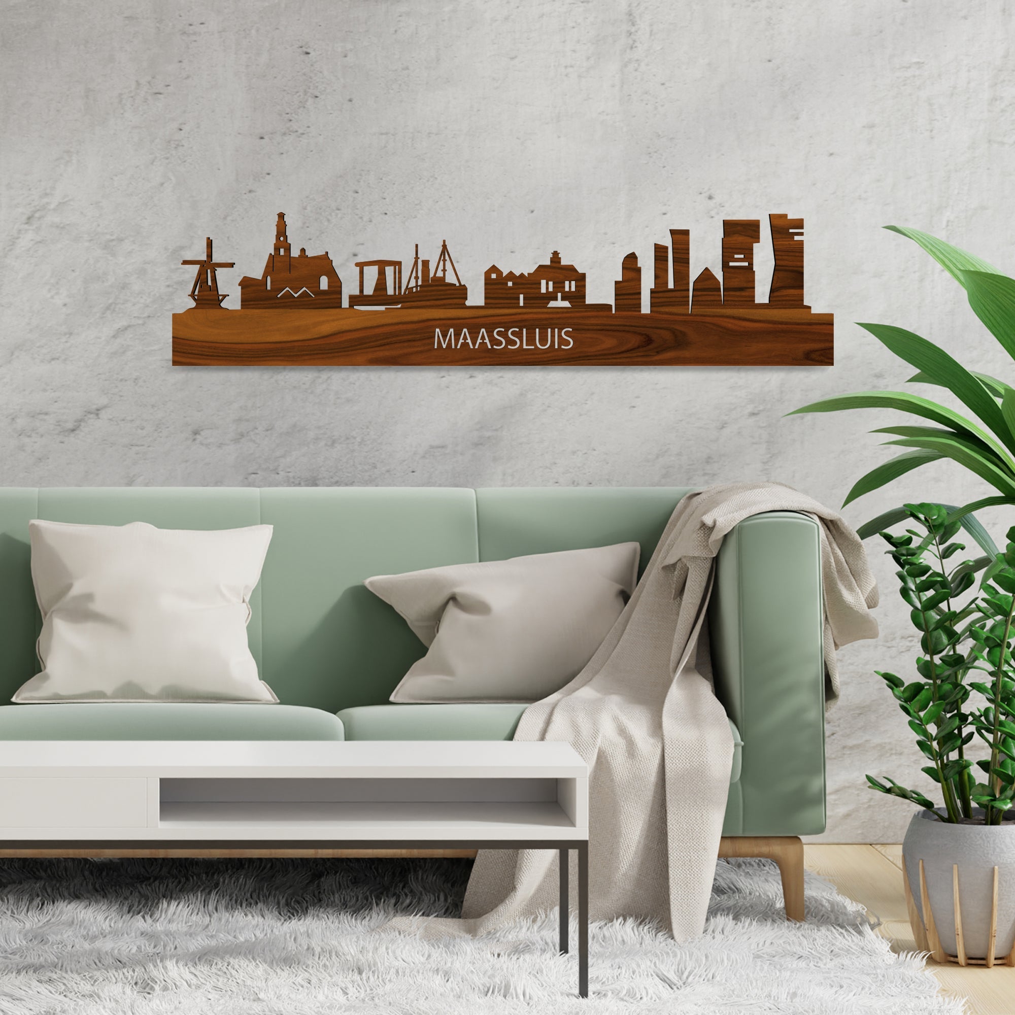 Skyline Maassluis Palissander houten cadeau decoratie relatiegeschenk van WoodWideCities