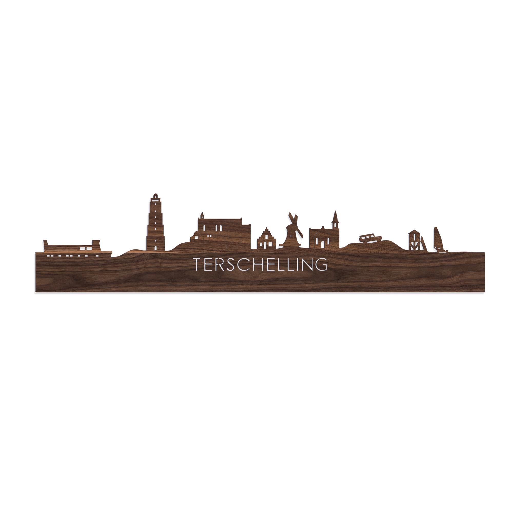 Skyline Terschelling Noten houten cadeau decoratie relatiegeschenk van WoodWideCities