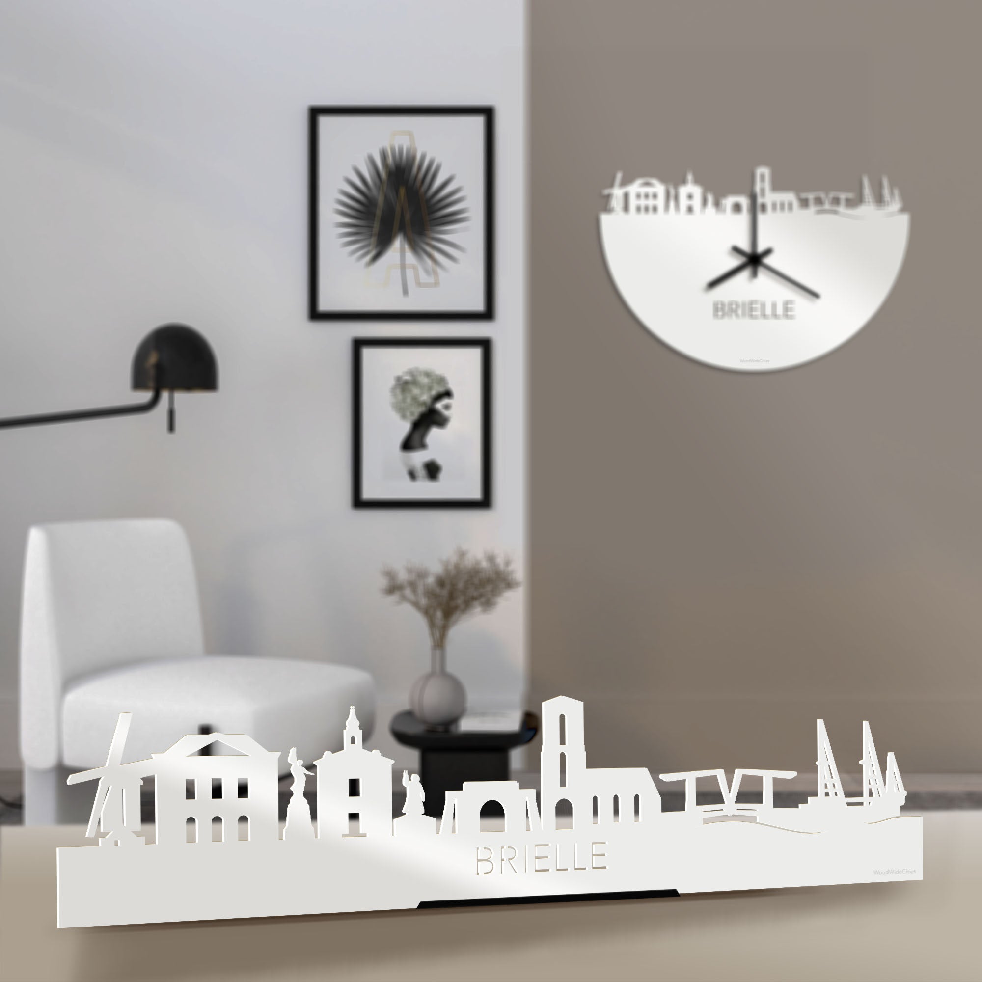 Standing Skyline Brielle Wit glanzend gerecycled kunststof cadeau decoratie relatiegeschenk van WoodWideCities