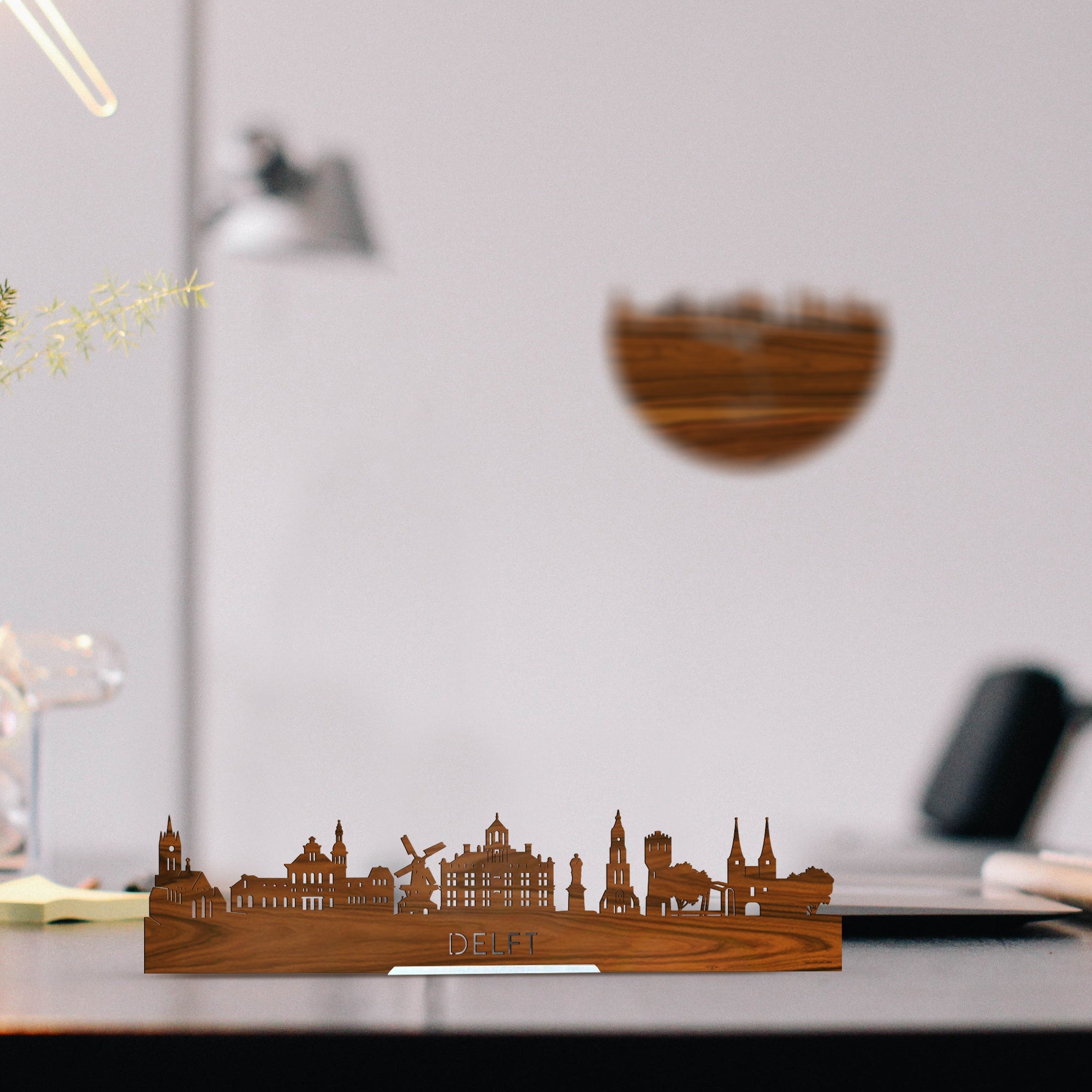 Standing Skyline Delft Palissander houten cadeau decoratie relatiegeschenk van WoodWideCities