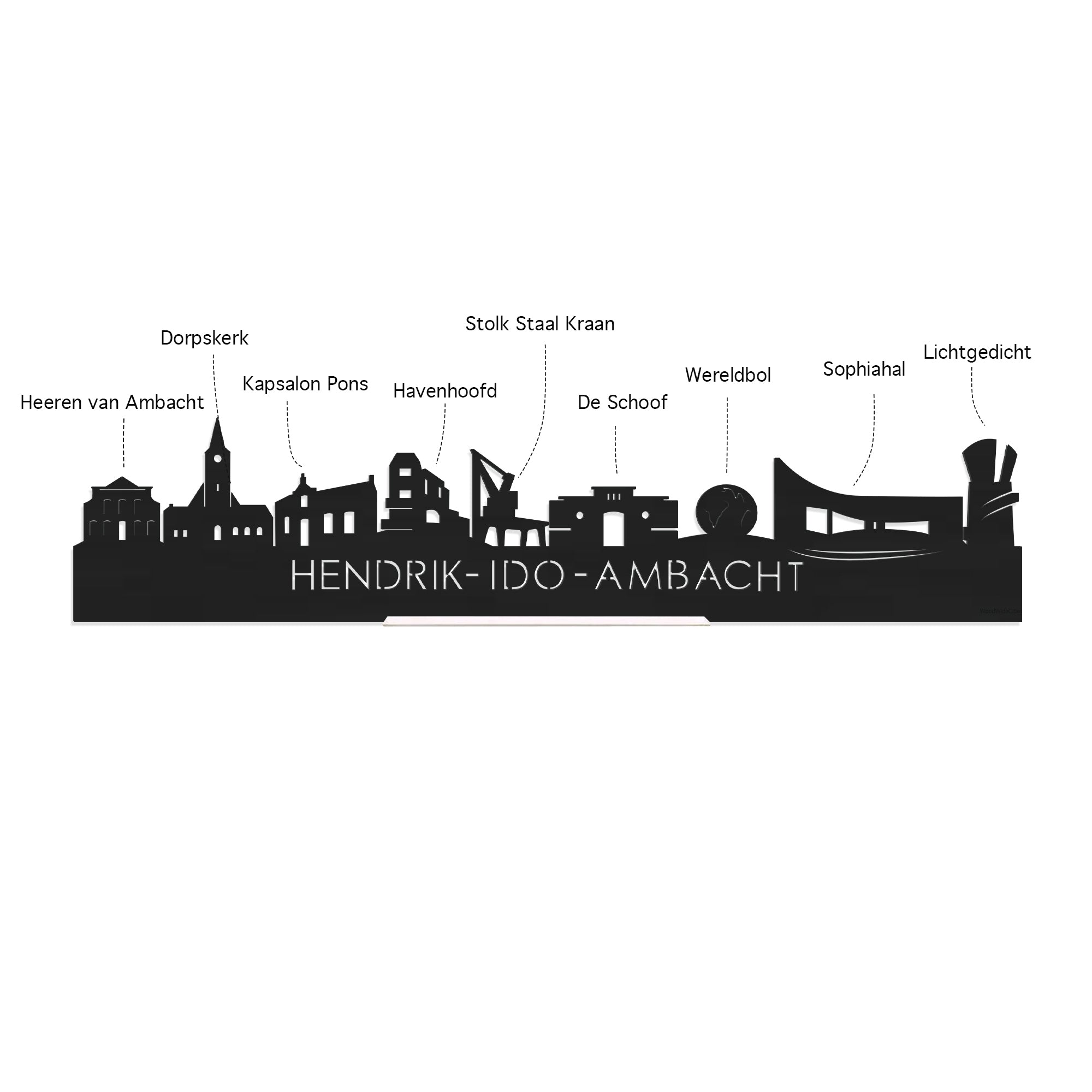 Standing Skyline Hendrik-Ido-Ambacht Zwart glanzend gerecycled kunststof cadeau decoratie relatiegeschenk van WoodWideCities