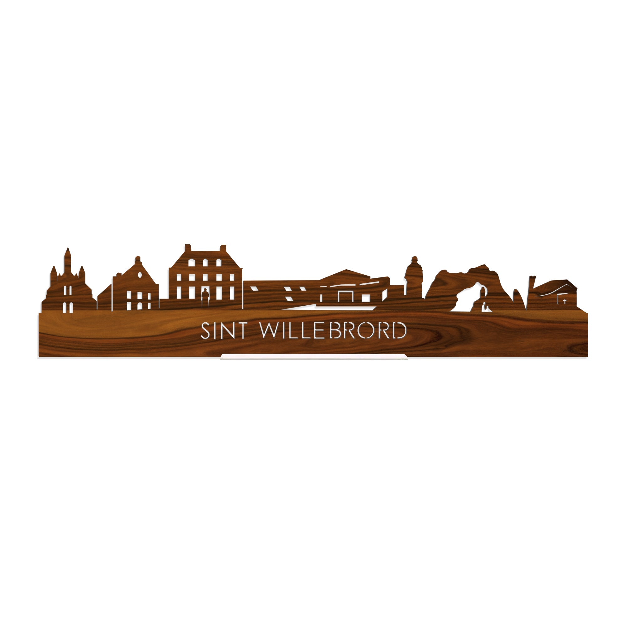 Standing Skyline Sint Willebrord Palissander houten cadeau decoratie relatiegeschenk van WoodWideCities