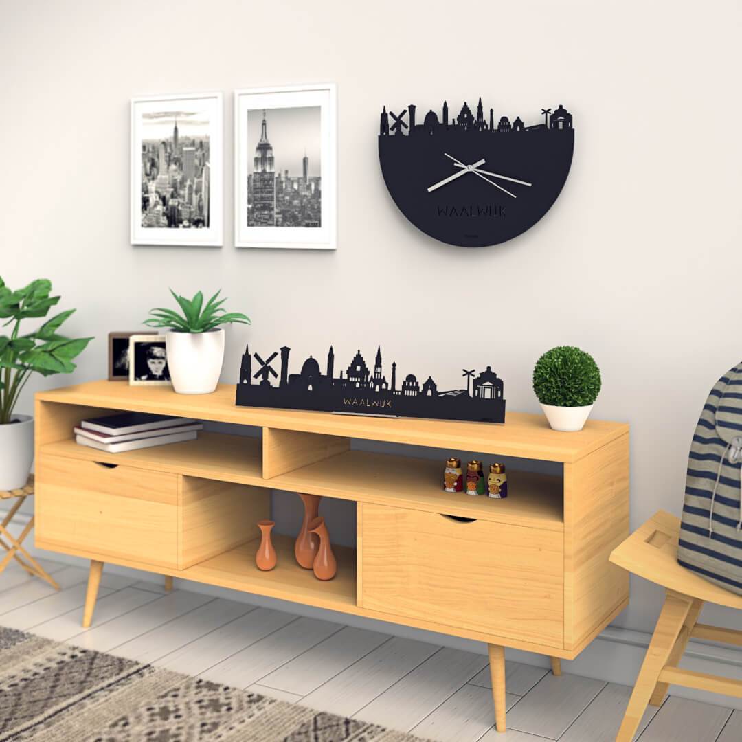 Standing Skyline Waalwijk Black houten cadeau decoratie relatiegeschenk van WoodWideCities