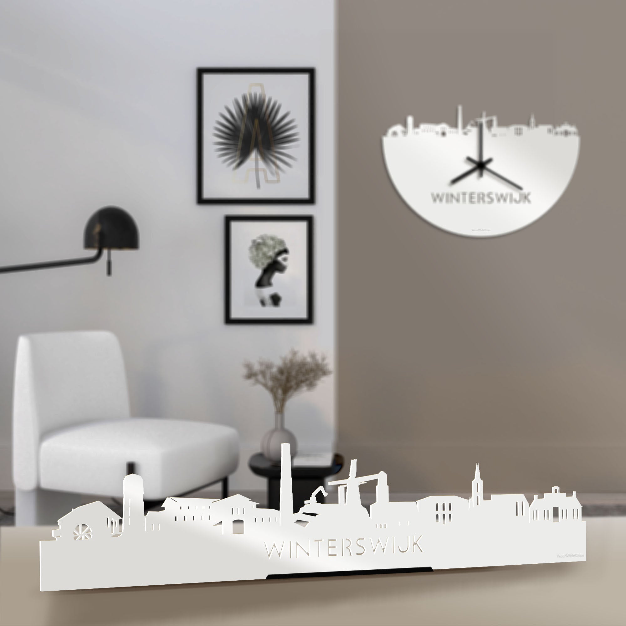 Standing Skyline Winterswijk Wit glanzend gerecycled kunststof cadeau decoratie relatiegeschenk van WoodWideCities